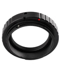 M42 T Ring Adapter For Canon DSLR Cameras, Durable Aluminum Build, angled view showing black ridged ring structure