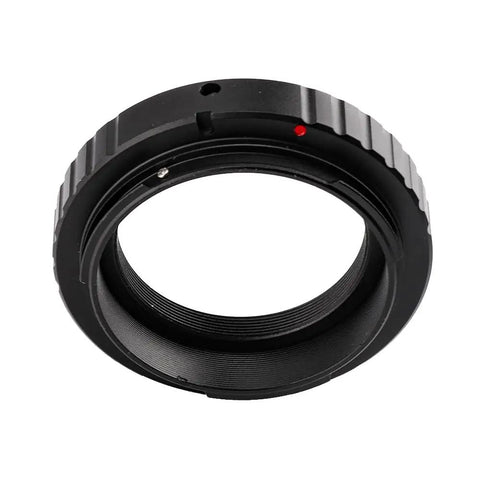 M42 T Ring Adapter For Canon DSLR Cameras, Durable Aluminum Build, angled view showing black ridged ring structure