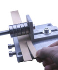 Leather Strap Cutter Machine Pro Grade Heavy Duty Aluminum Alloy Belt Cutting Tool in use for thick hard leather up to 60mm wide