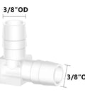 Quickun 3/8" hose barb 90-degree elbow L-fitting, white plastic, 2-way, pack of 5
