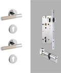 Lychee Skin Door Lock Set In Brass Gray for modern interior doors with dummy handle and hardware details