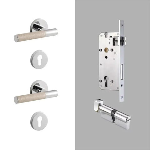 Lychee Skin Door Lock Set In Brass Gray for modern interior doors with dummy handle and hardware details