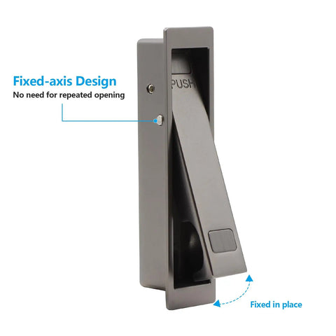 Pocket Door Handle Recessed Press Flush Finger Edge Pull Gun Gray Finish, Low Profile Door Access, Smooth One Hand Operation, Auto Rebound Pop Out Edge Pull, Solid One Piece Construction, 1 Pack fixed-axis design