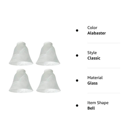 4 Pack Bell Shaped Alabaster Glass Ceiling Fan Light Covers Replacement Globes For Transitional Style Fans