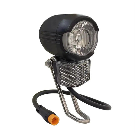 Bright LED Bike Headlight With Built In Horn Waterproof 3 Pin Connector 36V 48V Compatible Front Light For Night Riding MTB And Electric Bicycle Durable All Weather Visibility For Safe Urban Or Off Road Rides