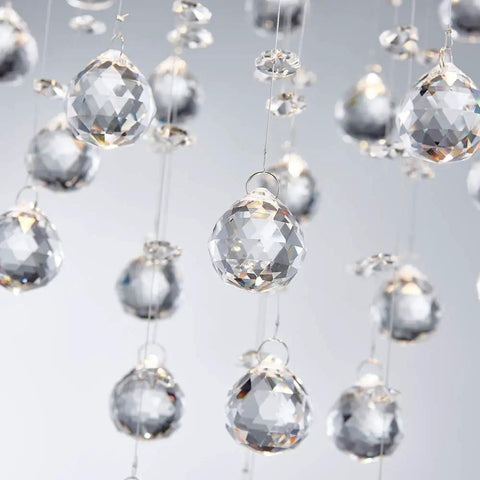 Lit Modern Crystal Round Raindrop Chandelier Flush Mount LED Ceiling Light Fixture For Dining Room Living Room Bedroom And Bathroom 14 Inch Wide 20 Inch High 4 GU10 Bulbs Required Dimmable And Energy Saving Compatible
