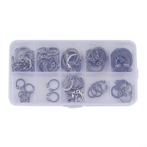 Rust-Resistant 304 Stainless External Circlip Set Retaining Ring Kit 8mm-18mm Snap Ring Assortment in plastic box