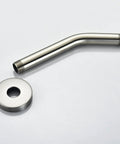 8 Inch Anti Leakage Ceiling Wall Shower Arm With Flange In Brushed Nickel Finish, solid brass construction, laying on surface.