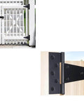 Eight Pieces Four Inch Galvanized T Shaped Hinge Set Featuring Installed Hinges on White Gate and Wooden Door