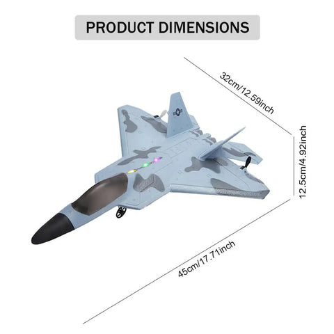 Dimensions of F22 Raptor RC Plane With LED Lights 4CH 3D 6G Gyro 2.4GHz Remote Control Fighter Jet Beginner Friendly Outdoor RC Aircraft.