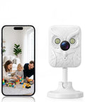 Crisp 2K Indoor Security Camera With Dual Band WiFi And Full Color Night Vision on a stand, capturing family playtime.