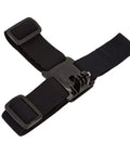 Adjustable Action Camera Head Strap Mount for hands-free use showing elastic nylon material and secure camera attachment.