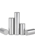 Premium 304 Stainless Steel Dowel Pins With Hardened HRC 58-62 Build and Tapered Tips displayed in various lengths and sizes.