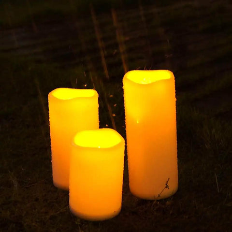 Outdoor Waterproof Flameless LED Pillar Candles Set 6 8 10 Inch With Remote And Timer Battery Operated Weatherproof Plastic