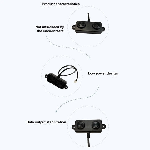 Waterproof IP67 PWM Output Distance Sensor Housing 9.0x6.0x2.0 with external wires for 5V range detector, low power, stable data output