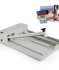 GfaZxds 2 In 1 Hand Wrapping Machine With Heat Gun And Shrink Film For Food, Book, And Box Packaging featuring a white sealing machine with cutter.