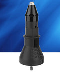 Rivet Nut Gun Adapter Kit With Manual Handle for Drill Assisted Pulling and Screwing Applications, Black tool close-up on blue background.