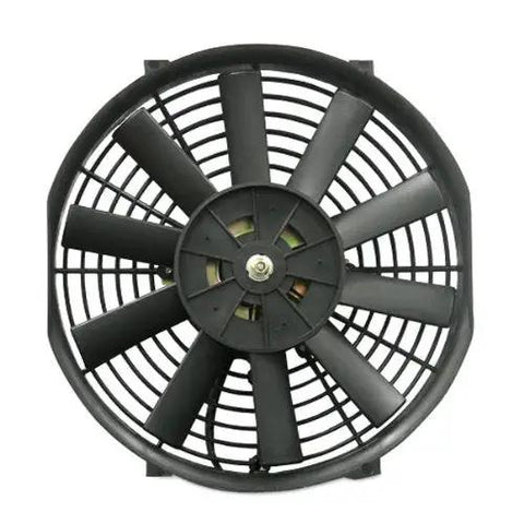 Ultra Slim Electric Radiator Fan Sick High Output Cooling Blower with ten black blades and wire mesh, designed for effective airflow.