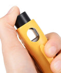 Hand holding Dual End Coax Cable Stripper For RG6 RG59 And RG11 Quad Cables, fixed blade design shown