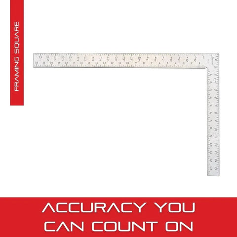 Pro Grade Framing Square With Clear Coating And Tempered Steel, One Eighth Inch Graduation, 24 By 2 Inch Body, 16 By 1 And One Half Inch Tongue, FS 24, Built For Real World Carpentry