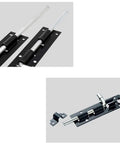 12 Piece 5 Inch Sliding Barrel Bolt Latch Kit Crafted From Heavy Duty Iron features black metal finish and sliding mechanism for secure use.