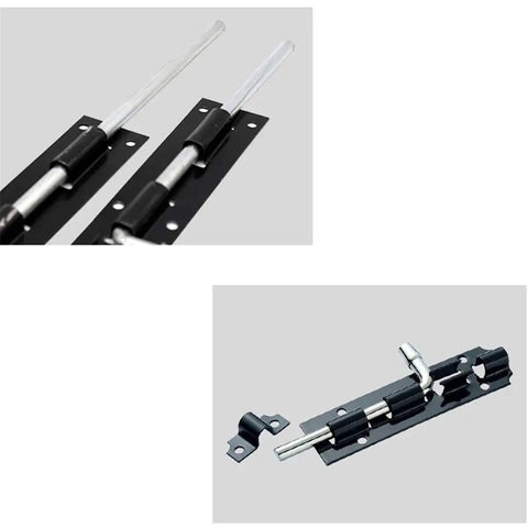 Solid As A Rock 12 Pc Black Lacquered Door Lock Latch Kit with barrel bolts, featuring heavy-duty black finish for gate security.