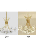 Dope Modern Gold Crystal Chandelier Bouquet Pendant Light With Flower Dandelion Design Hanging Ceiling Fixture lit and unlit