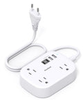 US To European Travel Plug Adapter With 3 Foot Extension Cord Type C E F Power Converter with 7 ports and USB outlets.