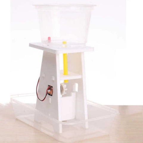 DIY Hydroelectric Power Generator Kit For Kids And Students - Hands-On Water Turbine Science Project For Home And Classroom Learning Renewable Energy Model Easy Assembly Educational STEM Lab Tool displaying a simple setup with water container and turbine mechanism.