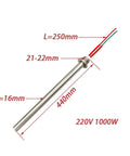 Built Tough 220V 1000W Cartridge Heater With Smokeless High Temperature Heating Rod, stainless steel, dimensions marked.