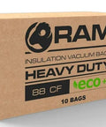 Front view of RAM insulation vacuum bags box, heavy-duty ECO+, 88 CF capacity, 10 bags