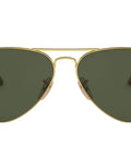 Front view of Unisex Aviator Metal II Sunglasses With Gold Frame And G15 Green Lenses, 58mm, Rx Ready Lenses, Case Included.