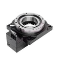 High Precision Cnc Hollow Rotary Platform With Straight Up 5 To 200 Adjustable Gear Ratio shown from side angle with direct drive motor.