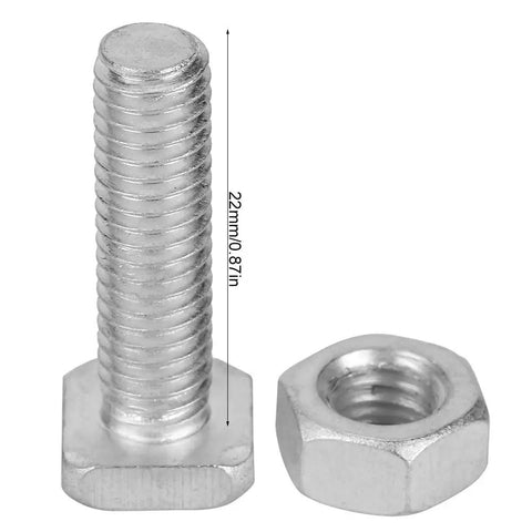 Close-up of M6x22 bolt and nut from 20 Sets Of M6x22 Bolts And M6 Nuts With Flat And Lock Washers For Aluminum Greenhouse Hardware Replacement Standard Size Repair Kit.