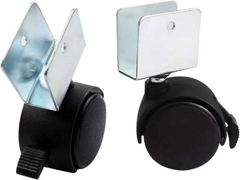 Heavy Duty 1.5 Inch Swivel Caster Wheels With Locking Brake For Furniture, close-up of nylon wheels with U shape brackets.