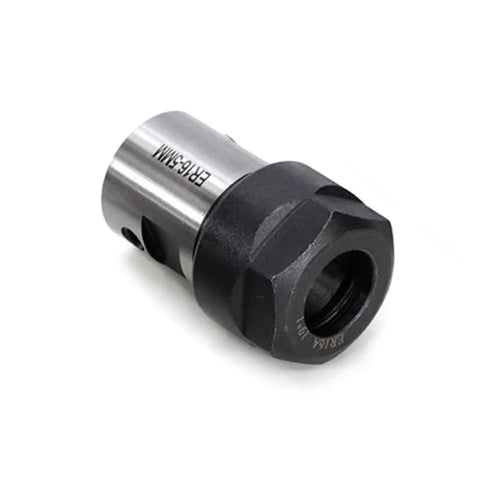 Heavy Duty ER16 Collet Chuck Spindle Extension Rod For CNC Milling And Lathes Built Like A Tank For No Sweat High Speed Cutting Operations On The Floor, close-up of steel ER16A spindle rod.