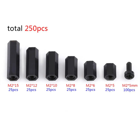 Rock Solid Nylon Hex Standoff Kit Featuring 250 Pieces Of M2 And M3 PCB Spacers With Snappy Threads and a variety of hex standoffs.
