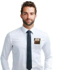 Man wearing shirt with Mens Pocket Protector Full Grain Leather Heavy Duty Pen Holder For Shirts And Lab Coats Holds Six Pens Pointers And Cards