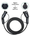 Premium Type 2 To Type 1 EV Charging Cable 5 Meter Heavy Duty Electric Vehicle Extension Cord with charging connectors.