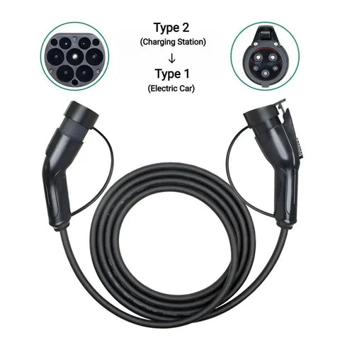 Premium Type 2 To Type 1 EV Charging Cable 5 Meter Heavy Duty Electric Vehicle Extension Cord with charging connectors.