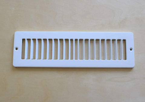 Under Cabinet Toe Kick Register Plate For Heating And Cooling In Stamped Metal With White Or Brown Painted Finish