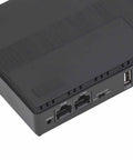 Compact 10400mAh UPS Battery Backup With 36W Output ports for LAN, POE, USB, and voltage selector on a black casing.