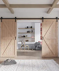 Premium Grade Spruce Double Barn Door With Heavy Duty Mounting Hardware Included Tough As Nails Durability smooth glide rails interior view