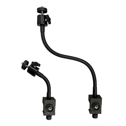 Two Flex Gooseneck C Clamps with 1/4-20 Threads showing adjustable arm and 360 degree rotation.