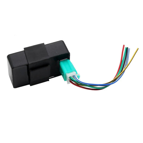 4 Pin DC CDI Box for 50cc to 300cc ATVs and go-karts with a square plug and multi-colored wires for ignition control.