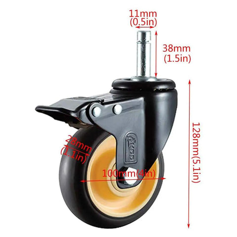 Built Like A Tank Heavy Duty Swivel Casters With Wheel Brake Three Quarter Inch Industrial Rubber Wheels No Sweat Push In Install Black And Yellow For Shop Gear
