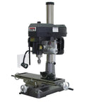 JMD 18PFN Mill Drill With Newall NMS300 DRO And X Axis Table Powerfeed, half inch chuck showing swivel head and downfeed.