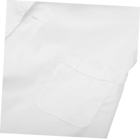 Close-up of a Men's White Lab Coat, Long Sleeve Professional Medical Coat for Doctors, with front pocket detail.