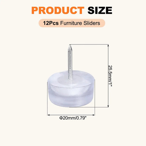 Twelve Pack Furniture Sliders With Nail On Steel Pins For Scratch Free Hardwood Floors Sweet Ride Chair Table And Desk Foot Pads transparent blue 20mm x 25.5mm size