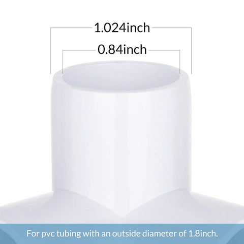 Close-up of Half Inch 3 Way PVC Pipe Fittings For DIY Furniture, white connector showing dimensions 0.84 inch pipe OD, furniture grade.
